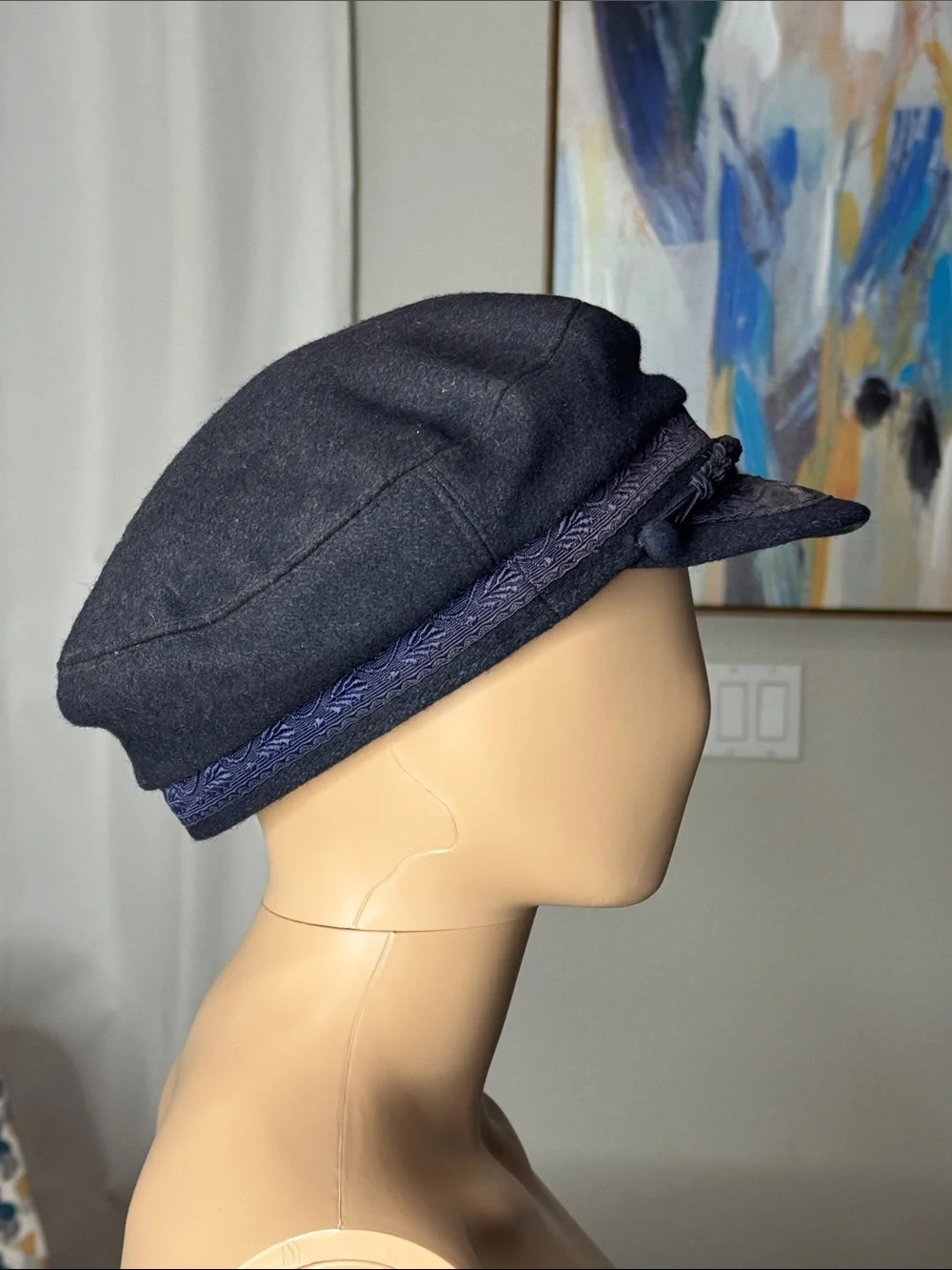 Vintage Greek Fisherman’s Cap Navy Wool Made in Greece Size 58 Nautical Maritime